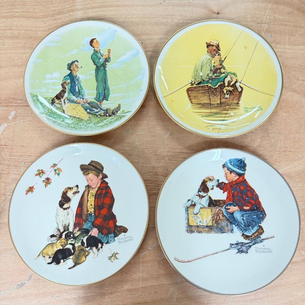 Vtg Gorham Norman Rockwell Four Seasons Collector Plates Set of 4 1971 1976 MINT